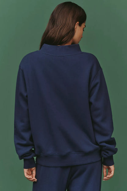 PARKE Varsity Mock-Neck Sweatshirt- Denim Navy