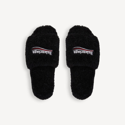 Balenciaga Women's Furry Open Mule in Black