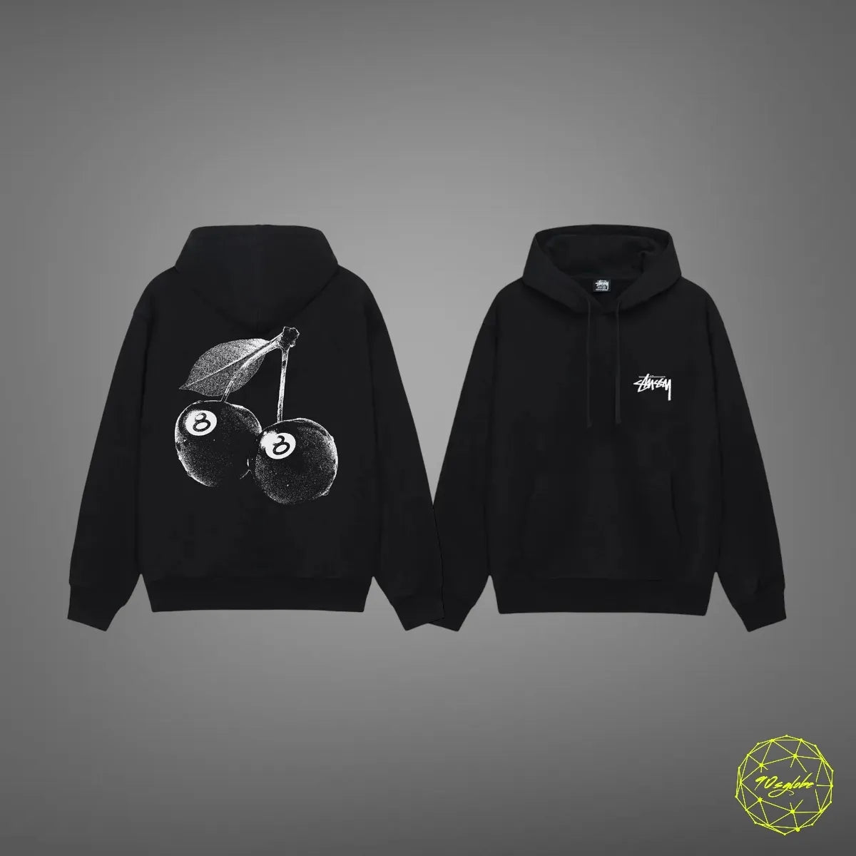 Stüssy Cherries drawstring hoodie Black/White