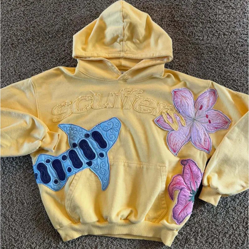 Scuffers Shark Flower Hoodie Y2K TRENDING RARE