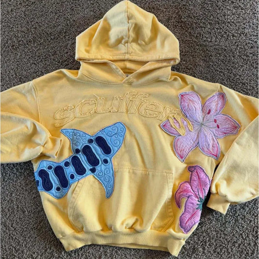Scuffers Shark Flower Hoodie Y2K TRENDING RARE