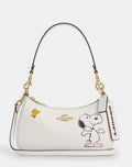 NWT COACH Womens Teri Shoulder Bag With Peanuts Snoopy Motif Chalk/Black Leather